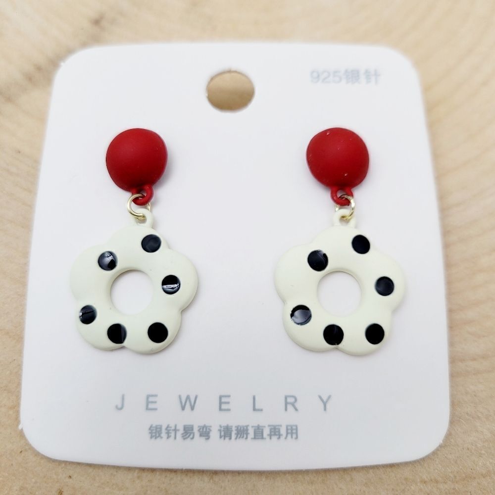 Brand New Red & White Flower Earrings